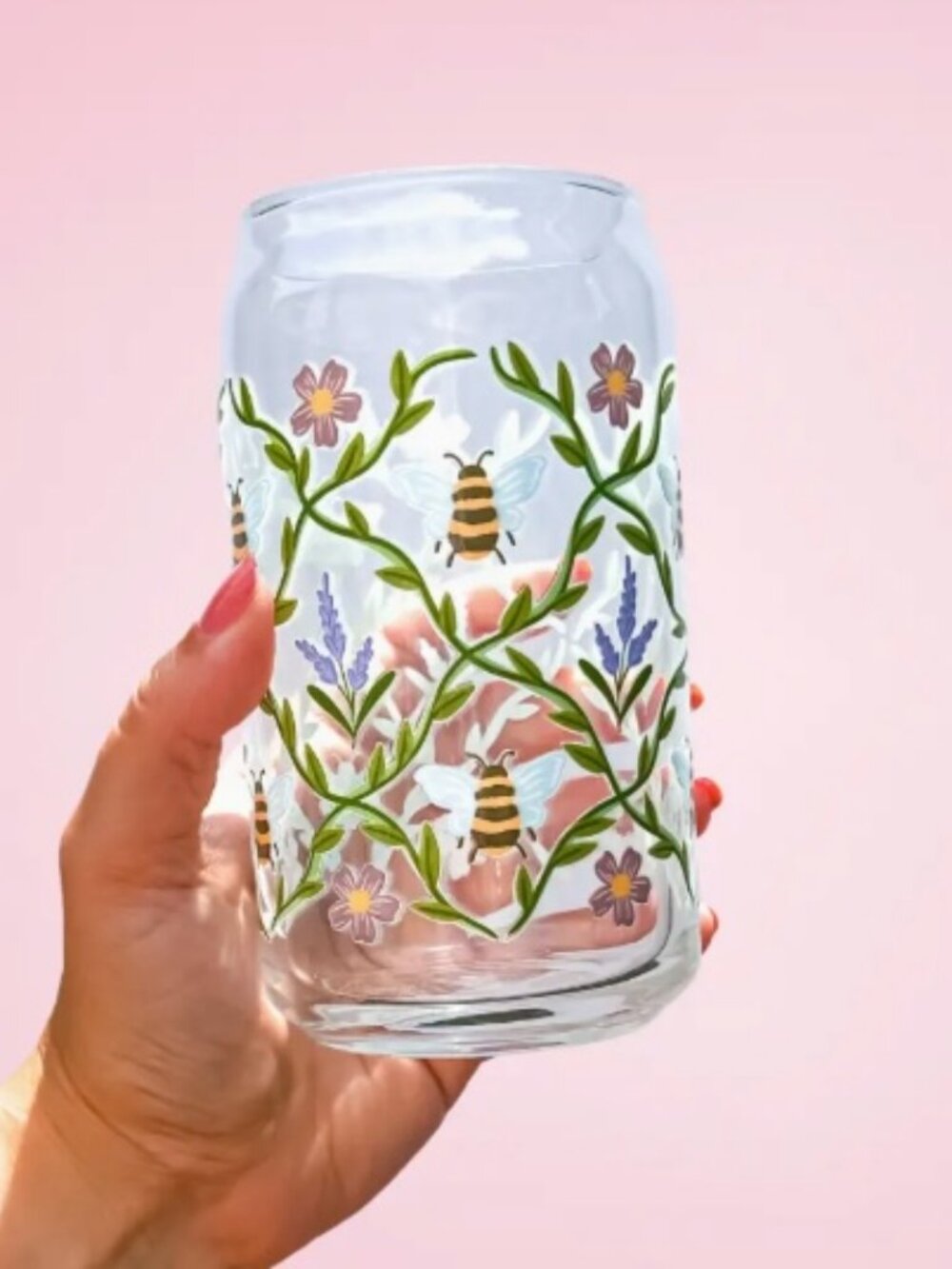 HONEY BEE FLOWER BEER CAN GLASS